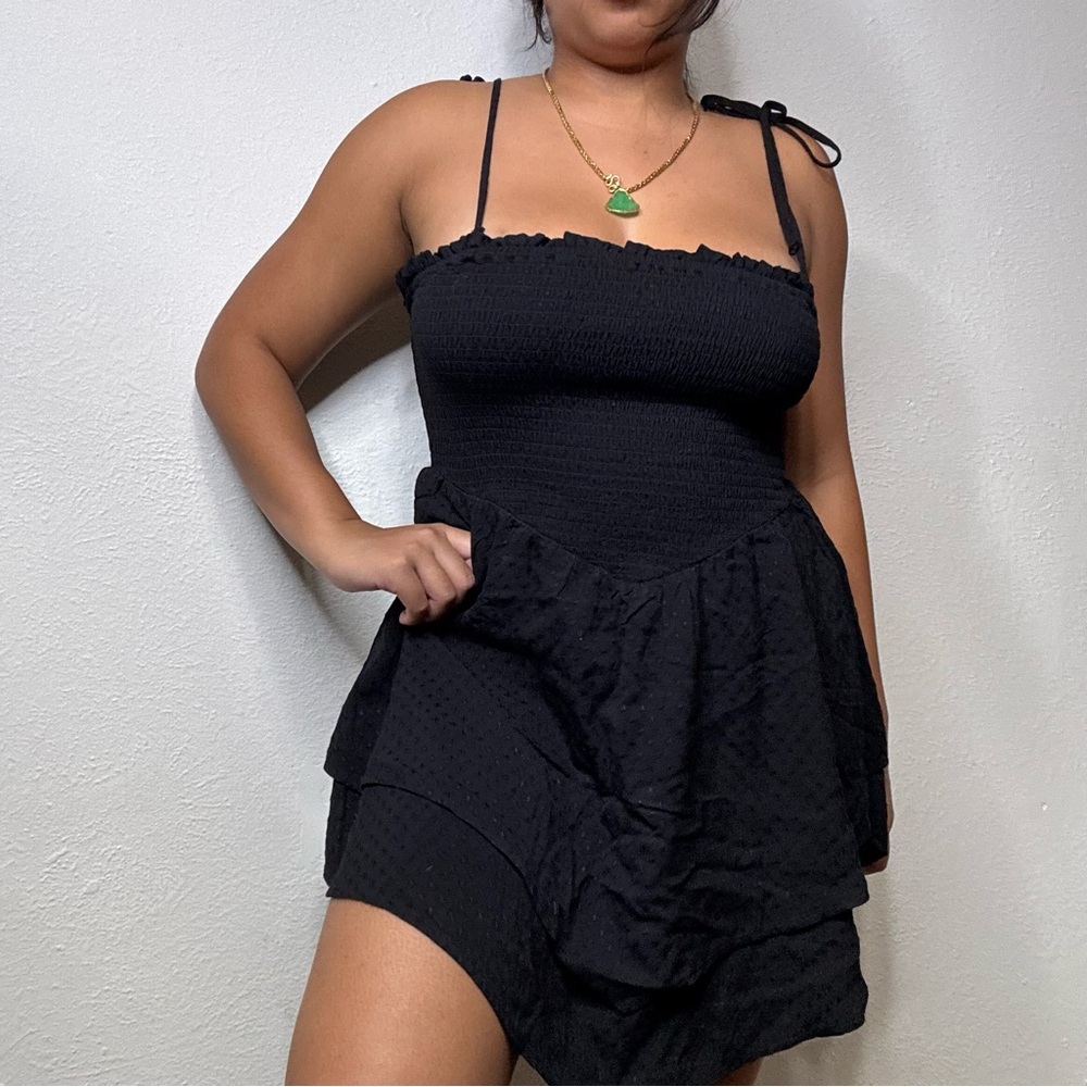 Anthropologie Black Ruffle Mini Dress Size Medium